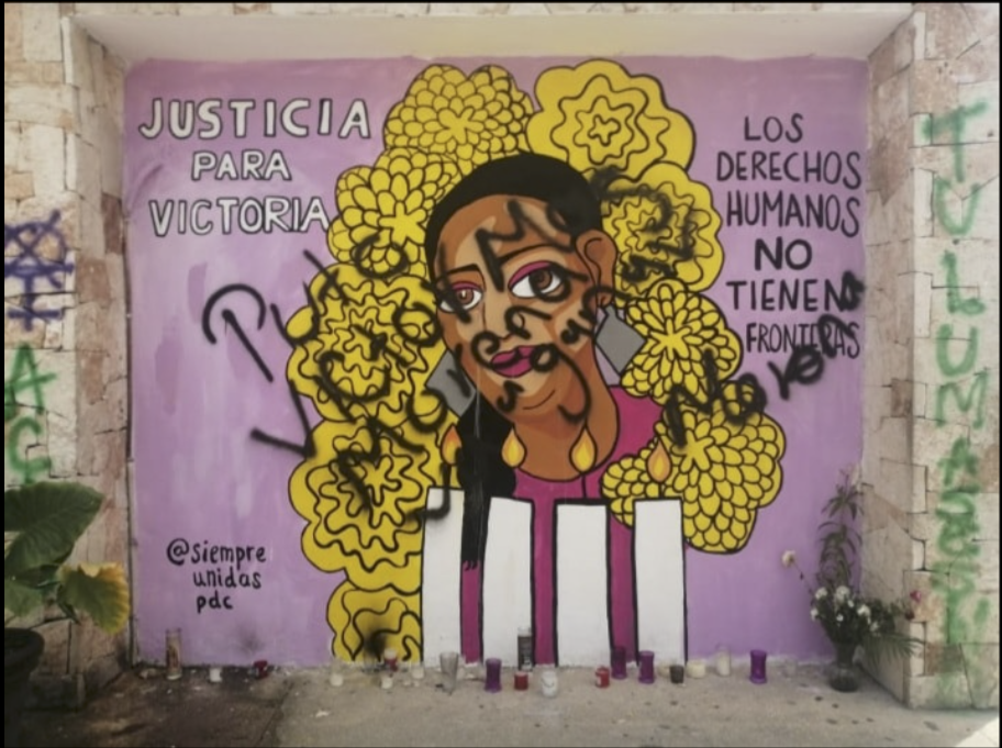 Vandalizan mural en memoria de Victoria Salazar, asesinada en Tulum