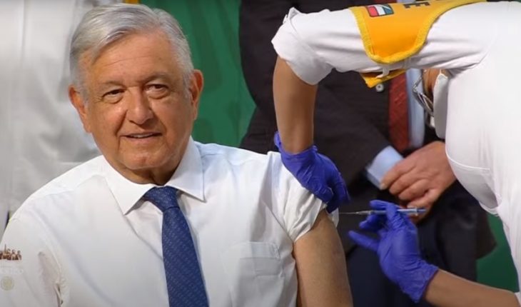 translated from Spanish: AMLO receives COVID vaccine at its morning conference