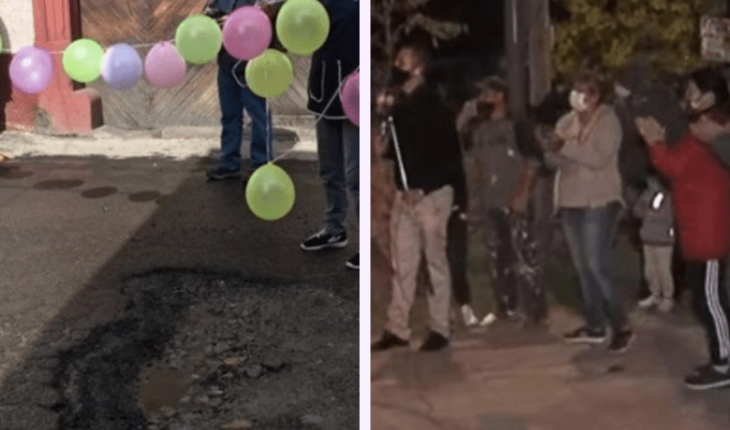 translated from Spanish: Unusual: Berazategui’s neighbors did the “15th birthday” to a pothole