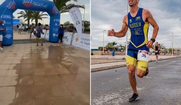 translated from Spanish: The triathlonist who celebrated before crossing the finish line and was overtaken by a rival