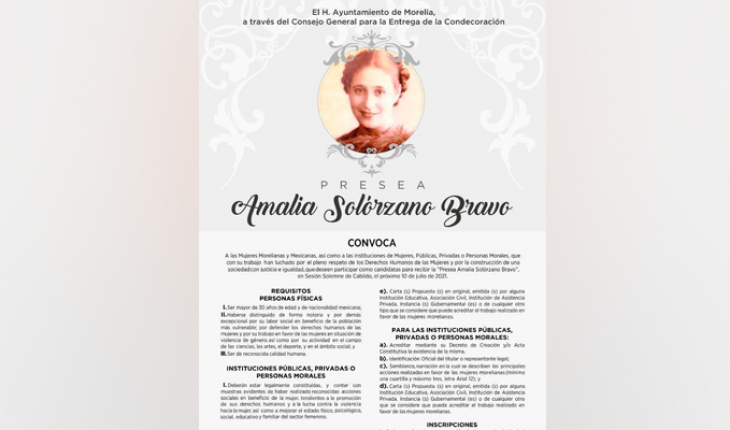 translated from Spanish: Today, closes the call for the Presea “Amalia Solórzano Bravo”