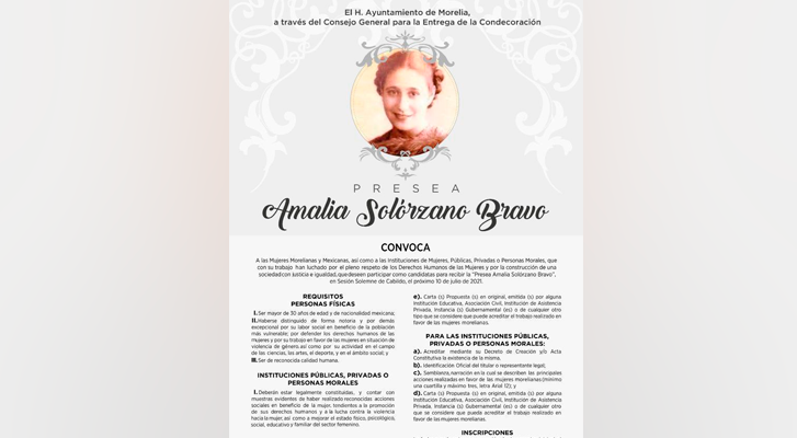 Today, closes the call for the Presea "Amalia Solórzano Bravo"
