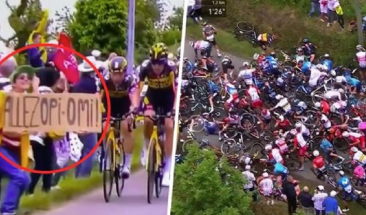 translated from Spanish: Tour de France: A fan crossed the track and generated a massive accident