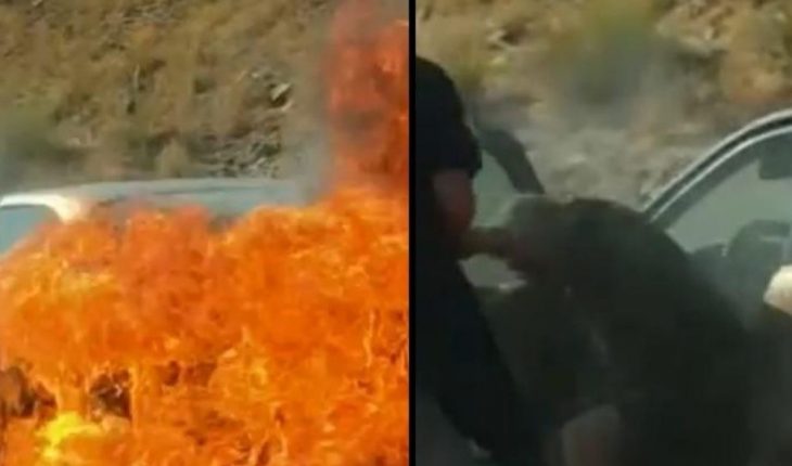 VIDEO. Hombres salvan a pareja de ancianos de un auto en llamas