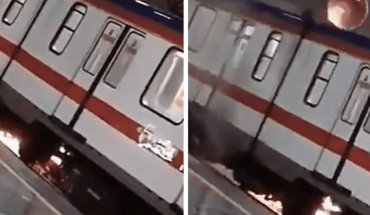 translated from Spanish: VIDEO. Monterrey Metro car catches fire after lightning strikes