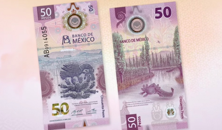 Tenochtitlan, Xochimilco y el ajolote ilustran el nuevo billete de 50 pesos