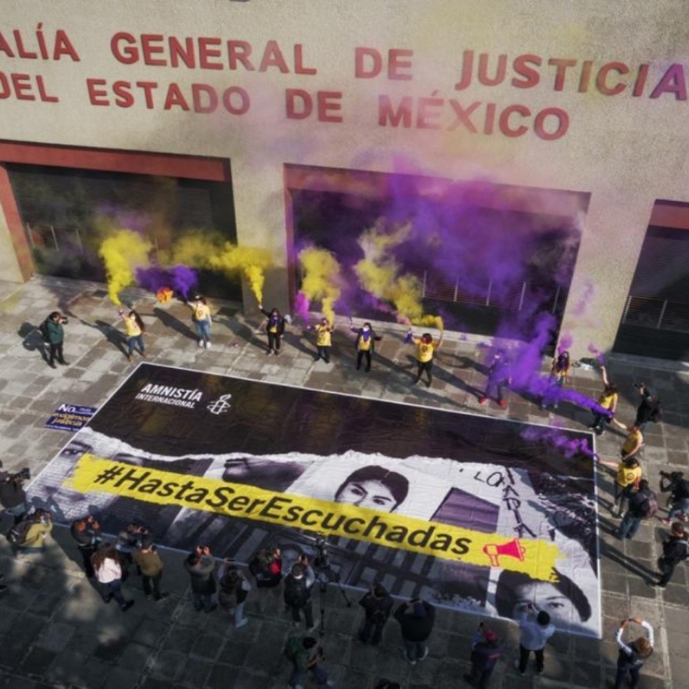 Amnistía Internacional protesta en Fiscalía Edomex por 25N