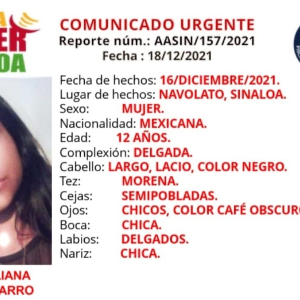 Julia de 12 años desapareció en Navolato, Sinaloa