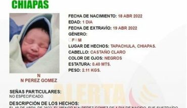 Activan Alerta Amber por robo de un bebé en Chiapas