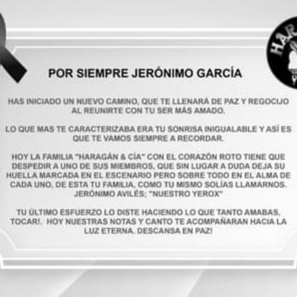 Jerónimo "Yerox" of the band 'El Haragán y Compañía' dies
