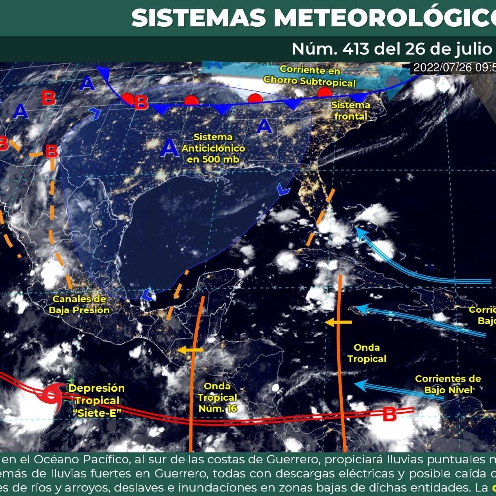 Depresión Tropical "Siete-E" provocará lluvias