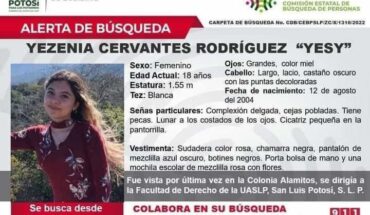 Yesenia Cervantes, estudiante de SLP, está reportada como desaparecida
