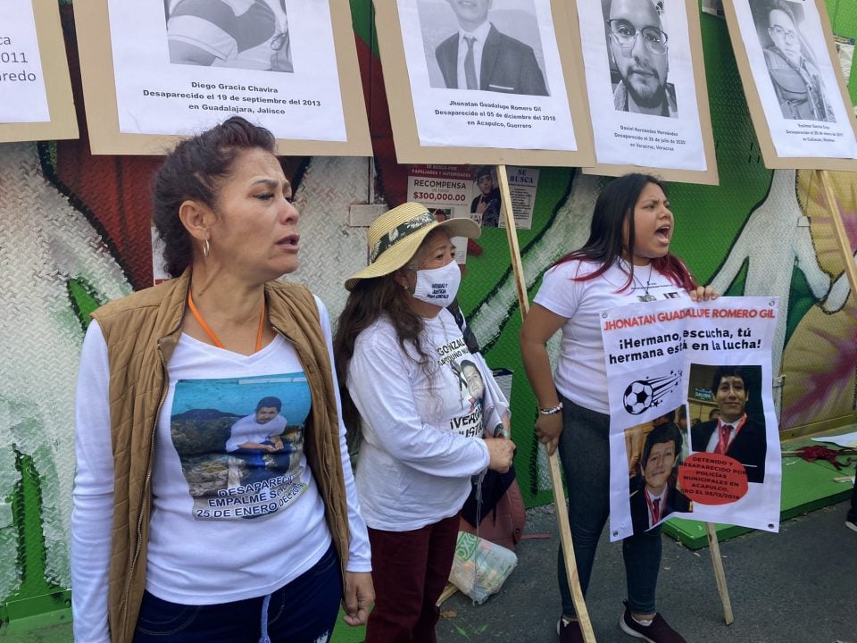 Families of disappeared protest during AMLO's march
