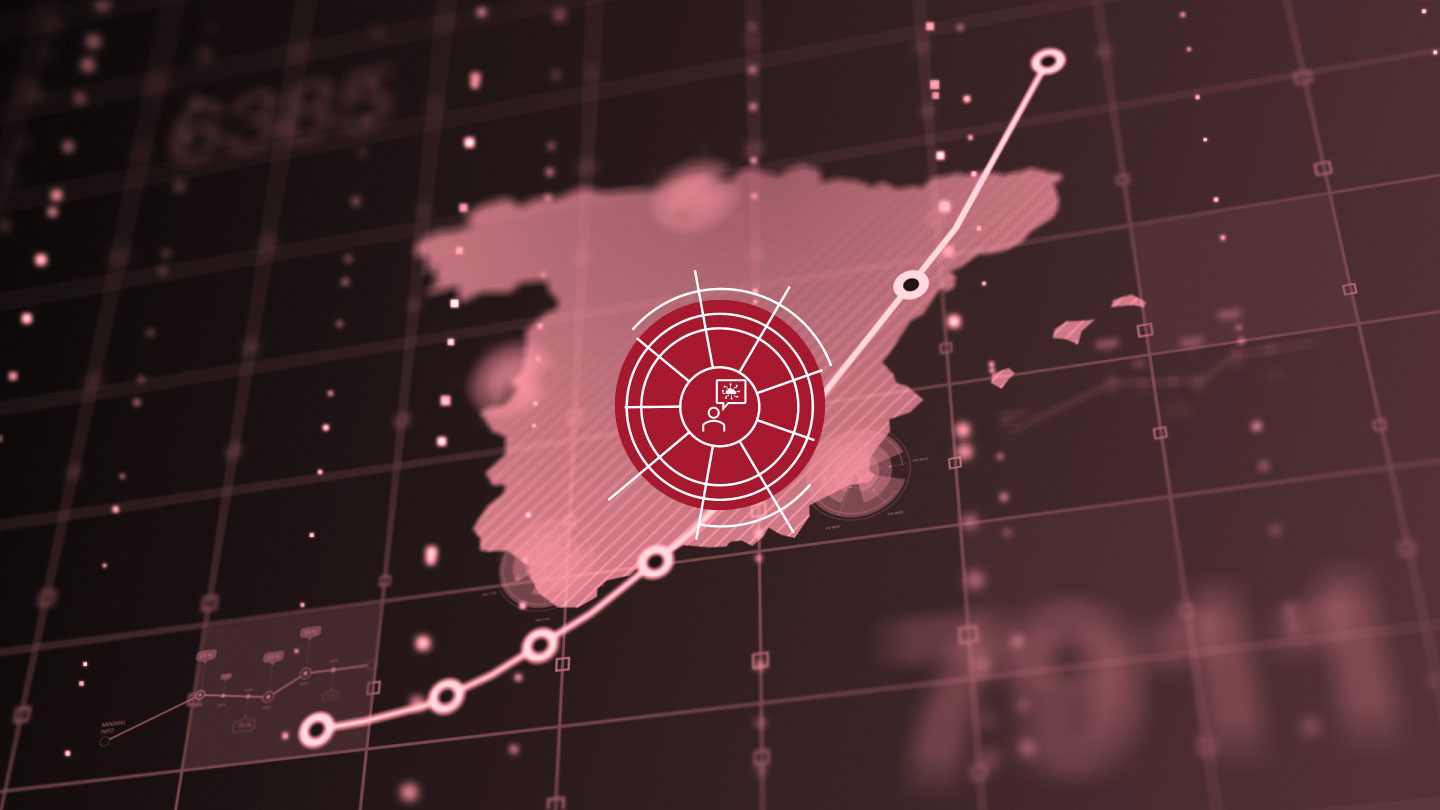 España en el mundo 2023: perspectivas y desafíos económicos y tecnológicos. Mapa de España digital con logo del eje Tecnología y economía del Real Instituto Elcano.