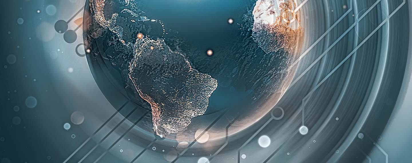 Imagen satelital de Latinoamérica con estilo cibernético.