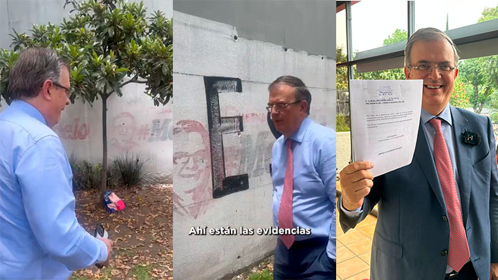 Ebrard goes to the INE to pay a fine; When he leaves he finds painters erasing propaganda