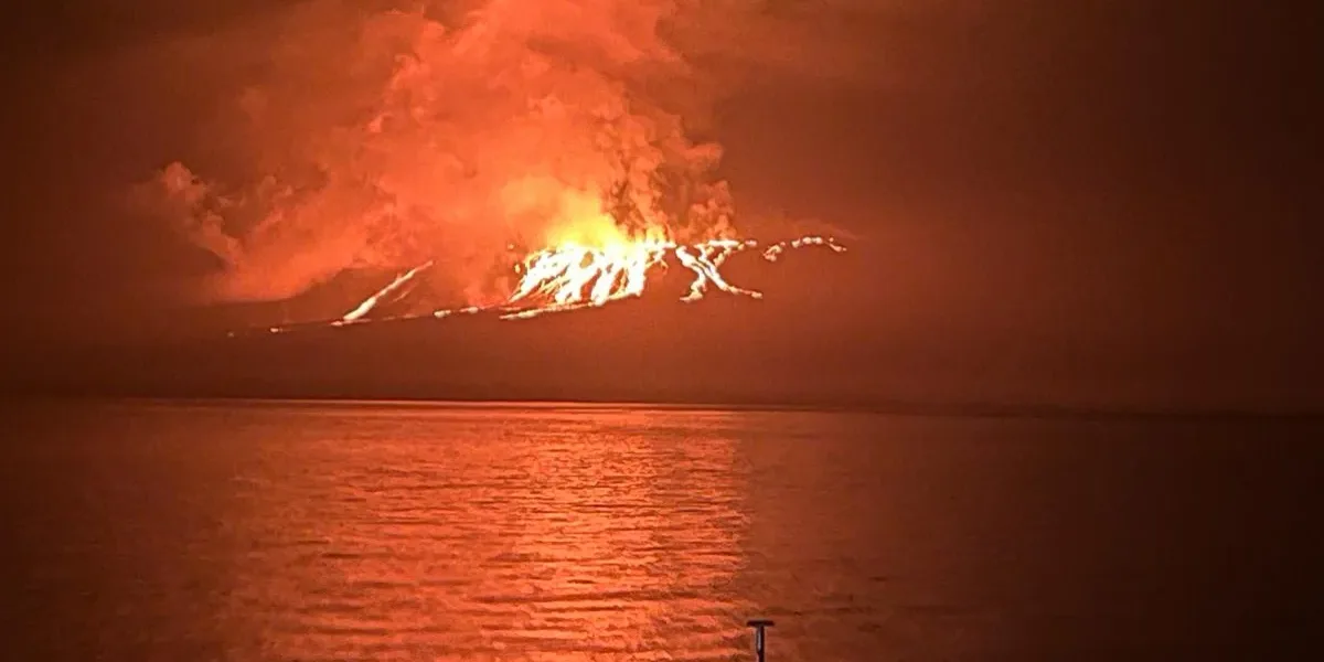 A volcano in the archipelago on a Galapagos island erupted