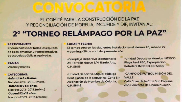 Invita Gobierno de Morelia a “2° Torneo Relámpago por La Paz” – MonitorExpresso.com