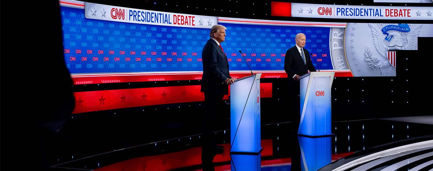 Donald Trump y Joe Biden en el primer debate electoral, 27 de junio de 2024.